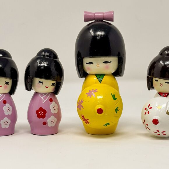 Other - Vintage Kokeshi Dolls Set 4 Ball Jointed Japanese Wooden Cute Decor